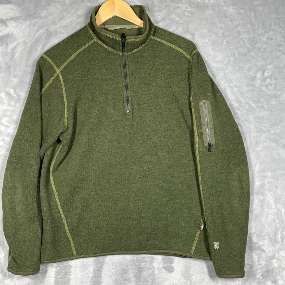 Kuhl Chianti Fleece Quarter Zip Pullover Olive Green Wool Blend Mens Small
